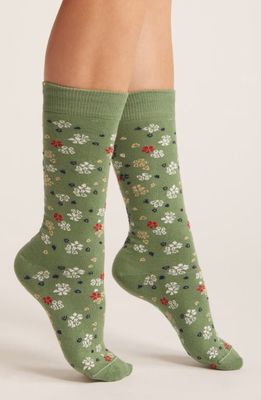 American Trench Floral Crew Socks in Sage 