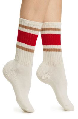 American Trench Retro Stripe Cotton Blend Crew Socks in Red/Standstone