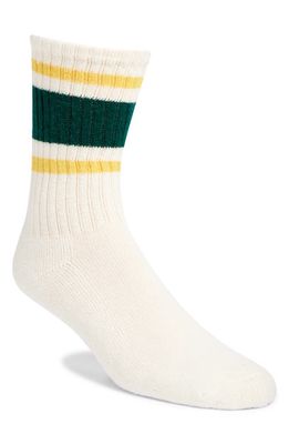 American Trench Retro Stripe Cotton Blend Crew Socks in White/Forest/Amber