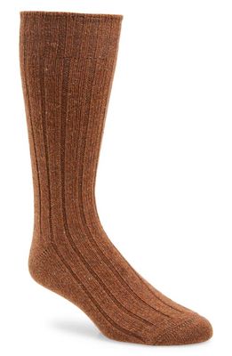 American Trench Ribbed Wool & Silk Blend Boot Socks in Timber