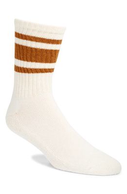 American Trench The Mono Stripe Cotton Blend Crew Socks in White/Brown