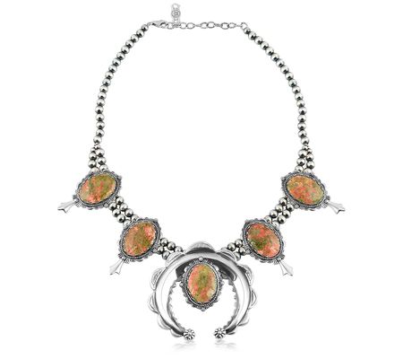 American West Sterling 5-Gemstone Squash Blosso m Necklace