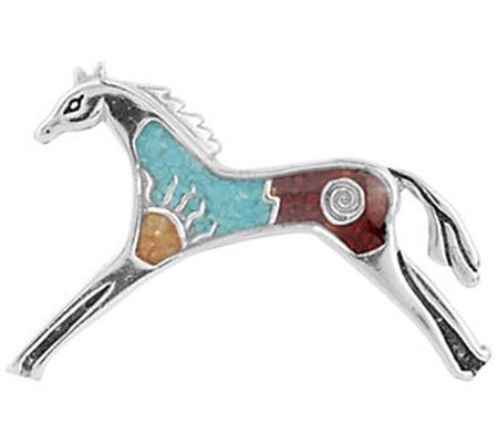 American West Sterling Gemstone Inlay Day or Ni ght Horse Pin