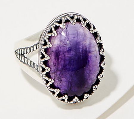 American West Sterling Silver Crown Detail Oval Amethyst Ring