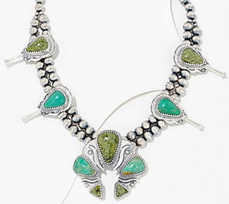American West Sterling Silver Gemstone Squash Blosom Necklace