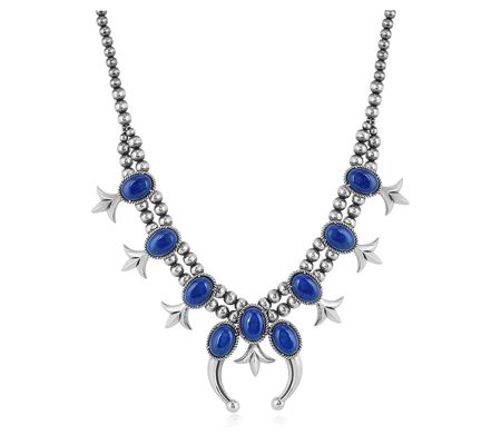 American West Sterling Silver Lapis Squash Blos som Necklace