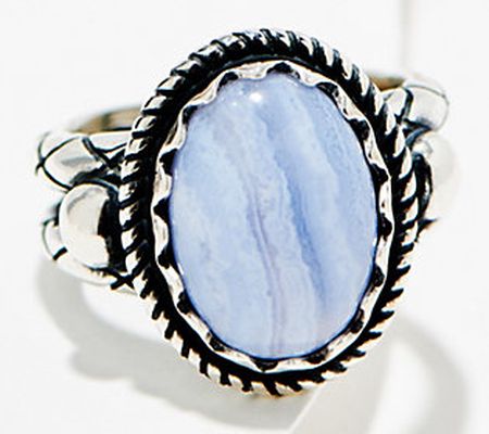 American West Sterling Silver Oval Gemstone Braided Ring