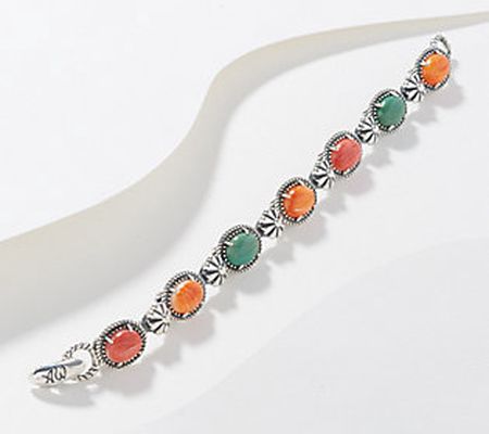 American West Sterling Silver Oval Gemstone Tennis Bracelet