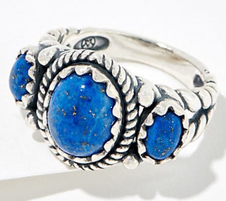 American West Sterling Silver Three Oval Gemstone Ring