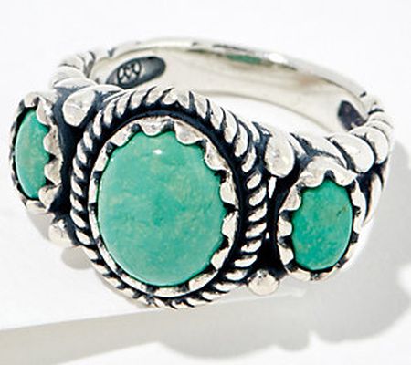 American West Sterling Silver Three Oval Green Turquoise Ring