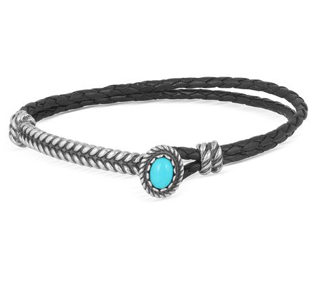American West Sterling Silver Turquoise Leather Bracelet