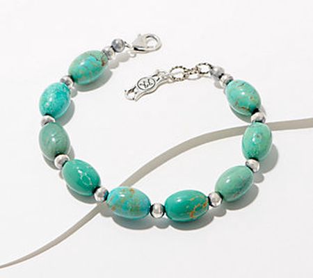 American West Sterling Silver Turquoise Oval Bead Bracelet