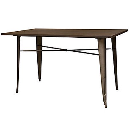 AmeriHome Metal Dining Table with Wood Top - Gu nmetal Silver