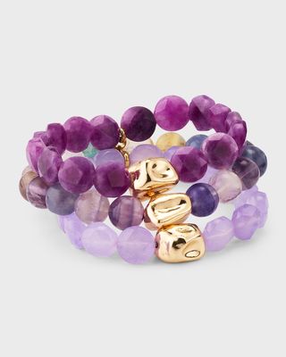 Amethyst and Jade Gold Accent Stretch Bracelets, Set of 3