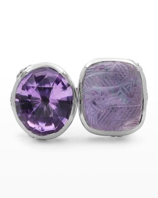 Amethyst Mother-of-Pearl Open and Close Ring, Size 7-8