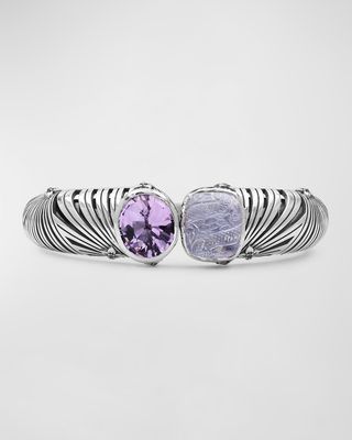 Amethyst, Quartz and Mother-of-Pearl Open-Close Bangle in Sterling Silver