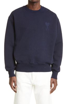 AMI Alexandre Mattiussi Ami de Coeur Embroidered Organic Cotton Sweatshirt in Navy
