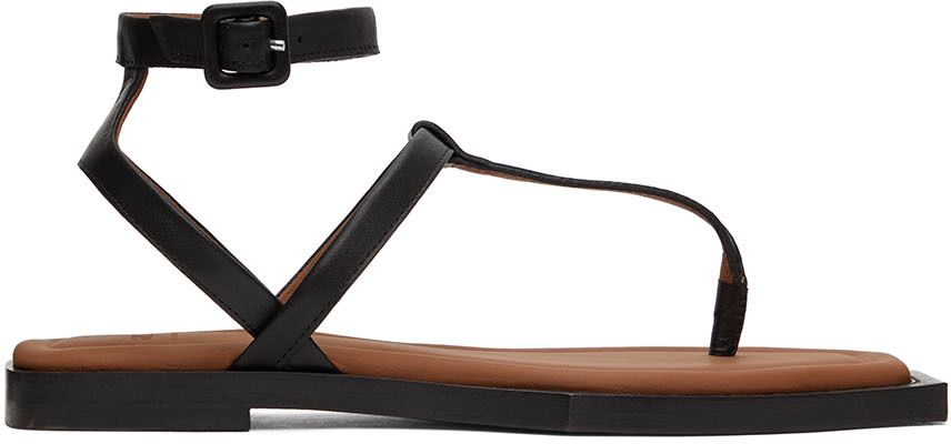 AMI Alexandre Mattiussi Black Leather Sandals