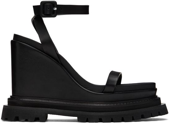 AMI Alexandre Mattiussi Black Wedge Sandals