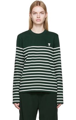 AMI Alexandre Mattiussi SSENSE Exclusive Green & White Stripe Long Sleeve T-Shirt