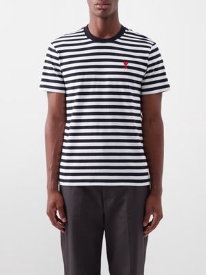 Ami - Ami De Caur-logo Striped Cotton-jersey T-shirt - Mens - Black Stripe