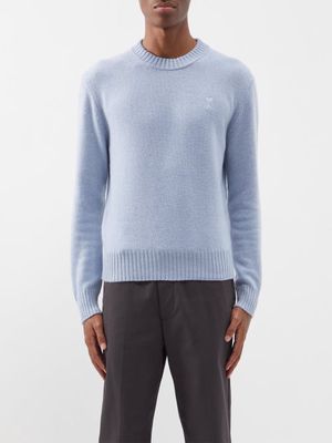 Ami - Ami De Caur-logo Wool-blend Sweater - Mens - Blue