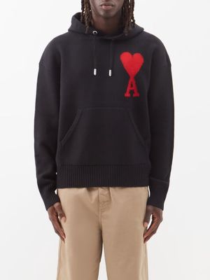 Ami - Ami De Caur-logo Wool Hooded Sweater - Mens - Black
