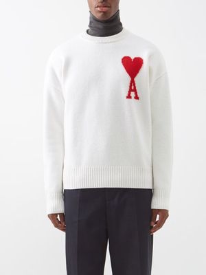 Ami - Ami De Caur-logo Wool Sweater - Mens - White