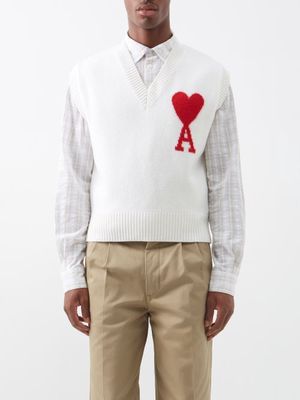 Ami - Ami De Caur-logo Wool Sweater Vest - Mens - White