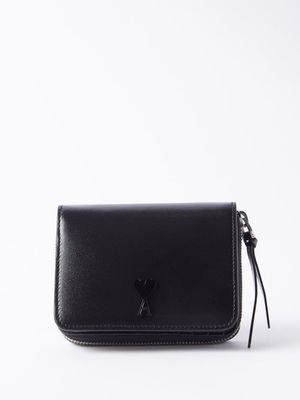 Ami - Ami De Caur-logo Zipped Leather Wallet - Mens - Black