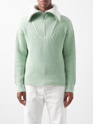 Ami - Half-zip Organic Cotton-blend Sweater - Mens - Light Green