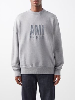 Ami - Logo-embroidered Cotton-jersey Sweatshirt - Mens - Grey