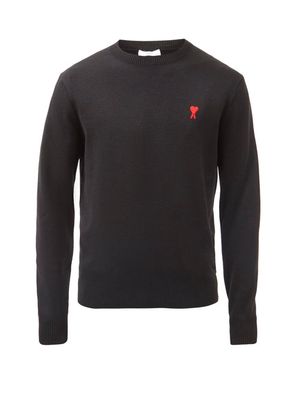 Ami - Logo-embroidered Merino-wool Sweater - Mens - Black