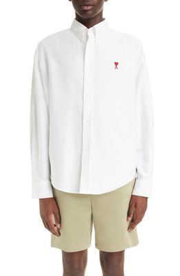 AMI PARIS Ami de Coeur Boxy Fit Cotton Oxford Button-Down Shirt in Natural White/168