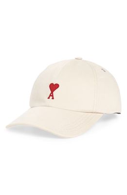 AMI PARIS Ami de Coeur Embroidered Adjustable Baseball Cap in Chalk