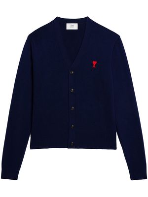 AMI Paris Ami de Coeur-embroidered motif merino cardigan - Blue