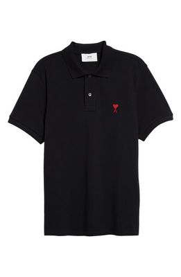 AMI PARIS Ami de Coeur Embroidered Organic Cotton Polo in 001 Black