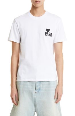 AMI PARIS Ami de Coeur Embroidered Organic Cotton T-Shirt in Wool Tricotine White