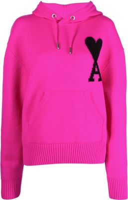 AMI Paris Ami de Coeur knitted hoodie - Pink