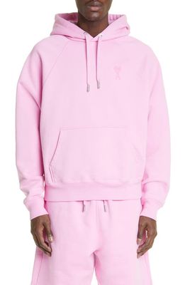 AMI PARIS Ami de Coeur Logo Embroidered Hoodie in Candy Pink/Candy Pink/663