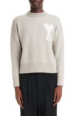AMI PARIS Ami de Coeur Monogram Wool Sweater in Light Beige/Off White