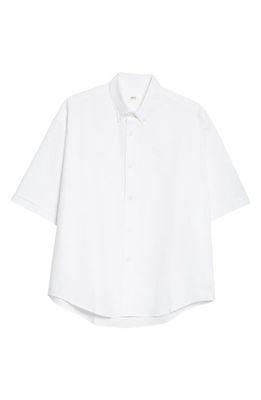 AMI PARIS Ami De Coeur Short Sleeve Button-Down Shirt in Natural White/168