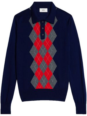 AMI Paris argyle-check knit polo shirt - Blue