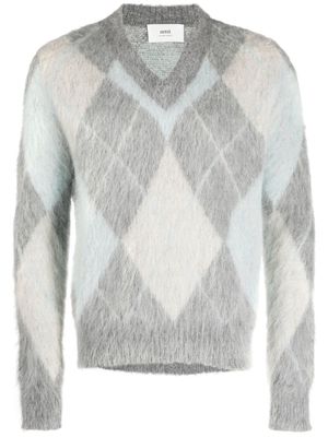 AMI Paris argyle-knit brushed sweatshirt - Grey