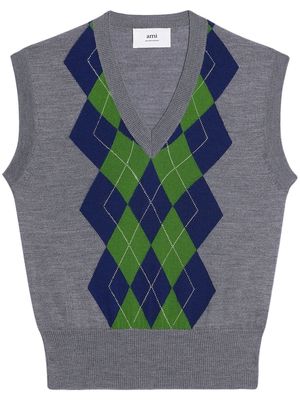 AMI Paris argyle-pattern knitted vest - Grey
