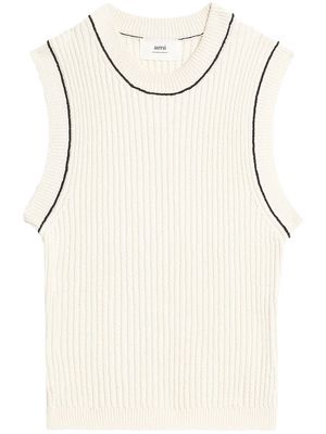 AMI Paris contrast-stitch sleeveless knit top - White