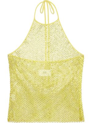 AMI Paris crystal-embellished fishnet top - Yellow