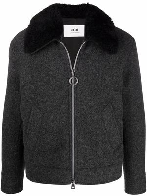 AMI Paris detachable faux-fur collar jacket - Grey