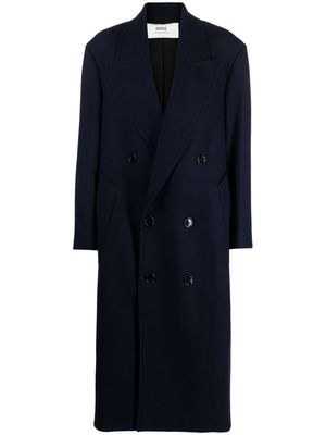 AMI Paris double-breasted long overcoat - 430 NIGHT BLUE