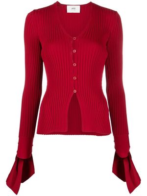 AMI Paris elongated-cuff ribbed cardigan - Red